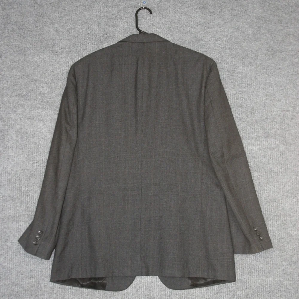 Vintage‎ Kingsridge Blazer Mens 42R Grey Plaid Custom Fabric Wool Office Attire